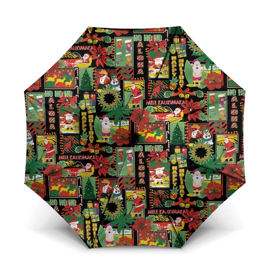 Hawaiian Santa Christmas Pattern Umbrella Black Version - Wonder Print Shop