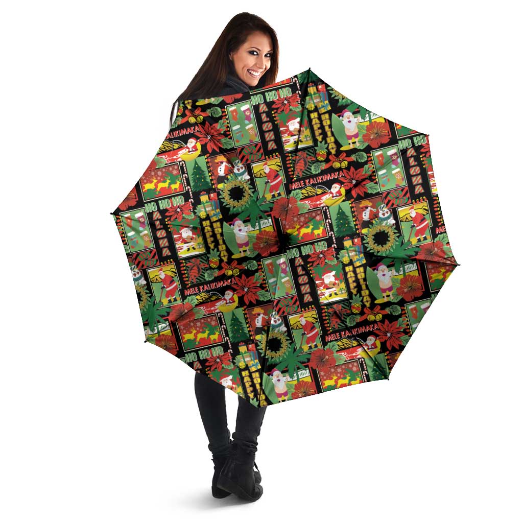 Hawaiian Santa Christmas Pattern Umbrella Black Version - Wonder Print Shop