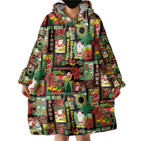 Hawaiian Santa Christmas Pattern Wearable Blanket Hoodie Black Version - Wonder Print Shop