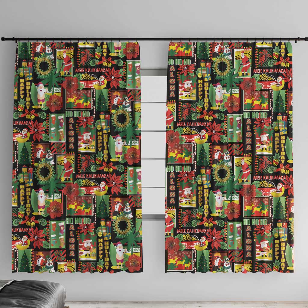 Hawaiian Santa Christmas Pattern Window Curtain Black Version - Wonder Print Shop