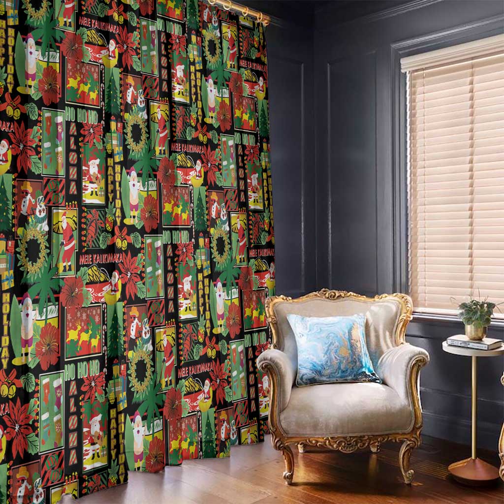 Hawaiian Santa Christmas Pattern Window Curtain Black Version - Wonder Print Shop