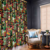 Hawaiian Santa Christmas Pattern Window Curtain Black Version - Wonder Print Shop