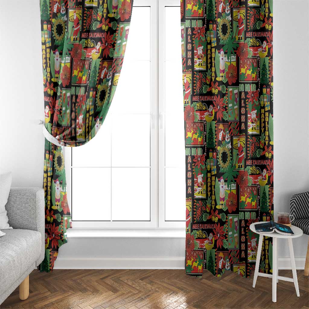 Hawaiian Santa Christmas Pattern Window Curtain Black Version - Wonder Print Shop