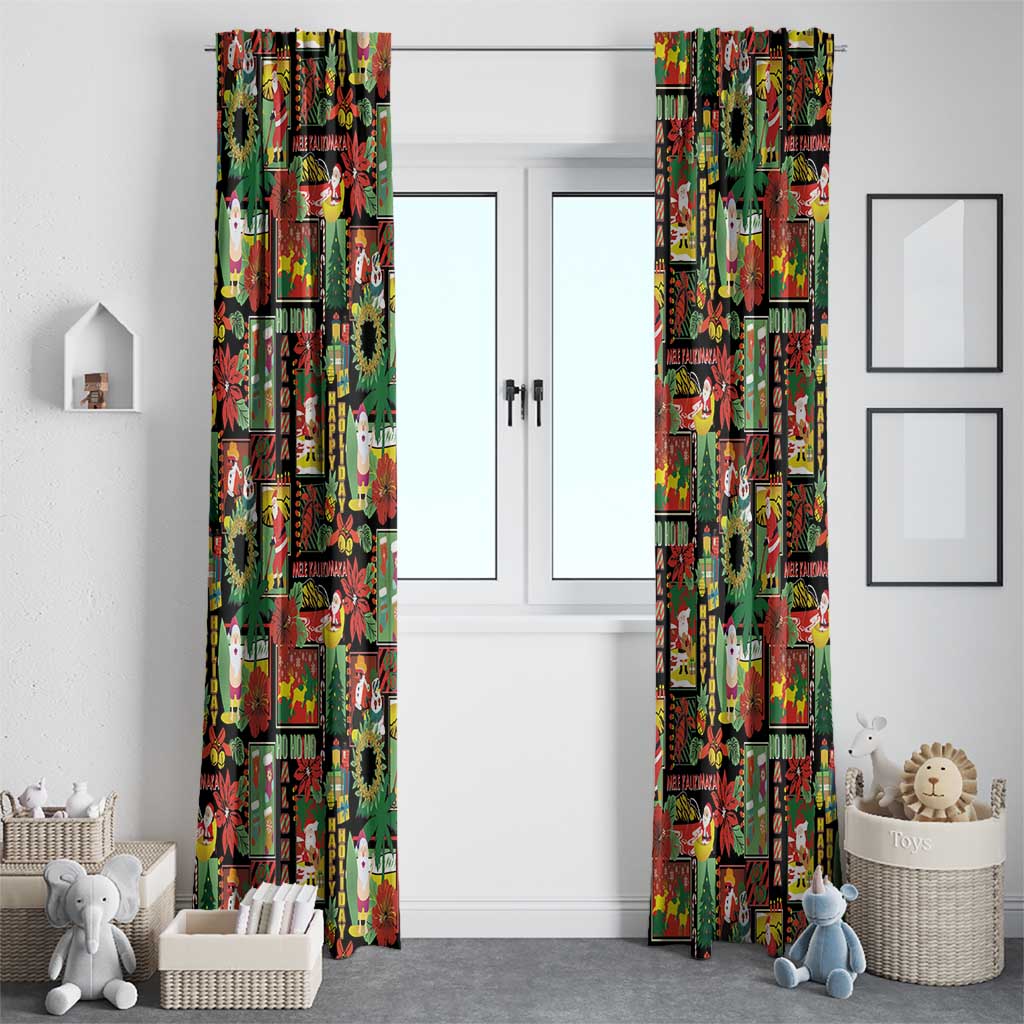 Hawaiian Santa Christmas Pattern Window Curtain Black Version - Wonder Print Shop