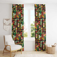Hawaiian Santa Christmas Pattern Window Curtain Black Version - Wonder Print Shop