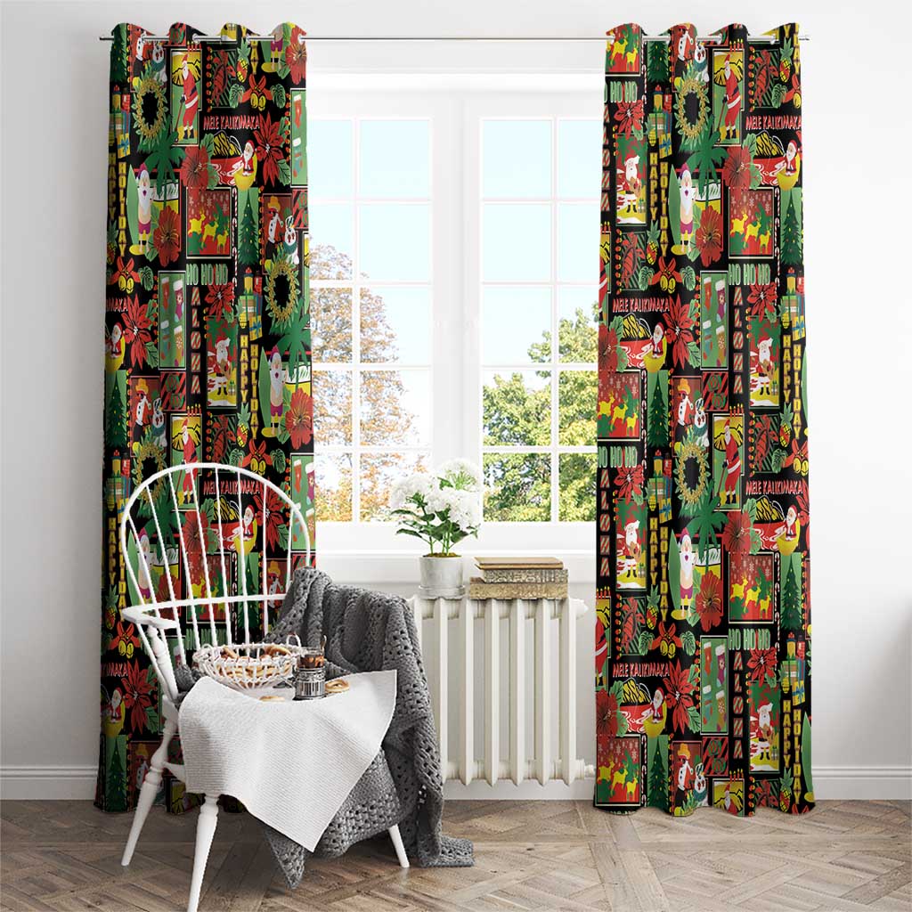 Hawaiian Santa Christmas Pattern Window Curtain Black Version - Wonder Print Shop
