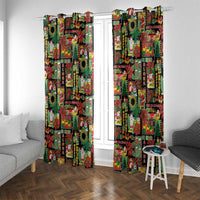 Hawaiian Santa Christmas Pattern Window Curtain Black Version - Wonder Print Shop