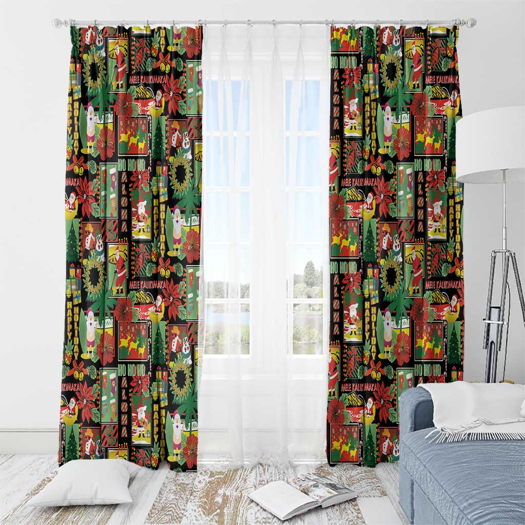 Hawaiian Santa Christmas Pattern Window Curtain Black Version - Wonder Print Shop