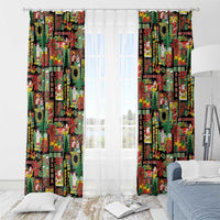 Hawaiian Santa Christmas Pattern Window Curtain Black Version - Wonder Print Shop