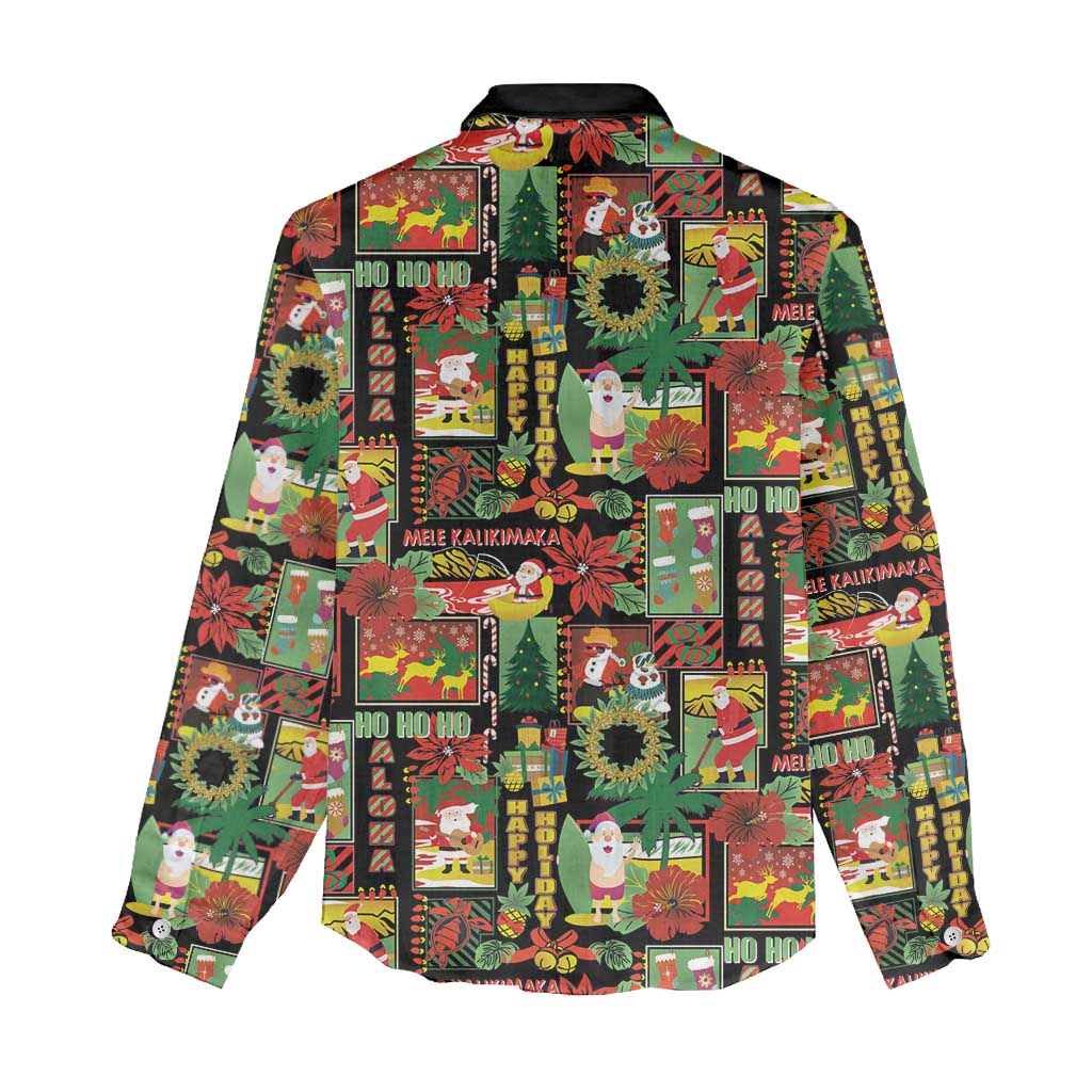 Hawaiian Santa Christmas Pattern Women Casual Shirt Black Version - Wonder Print Shop