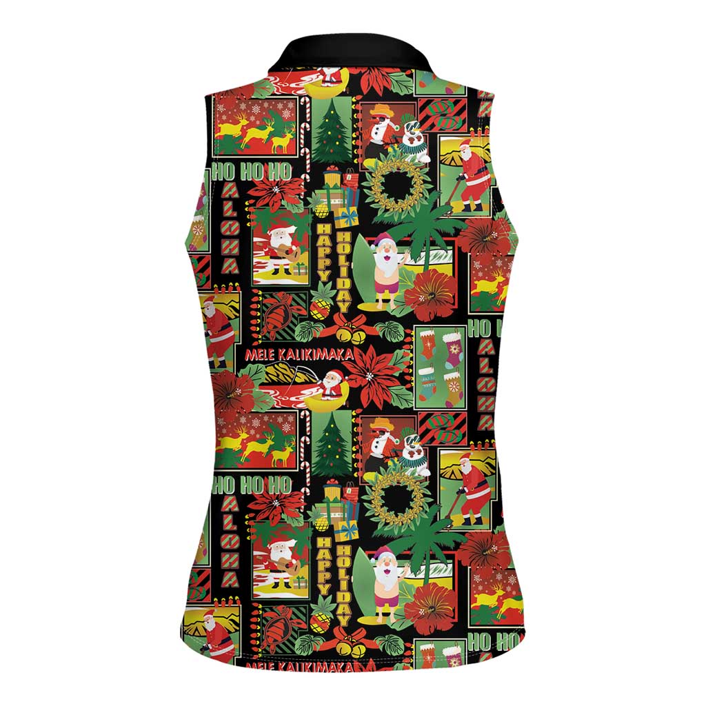 Hawaiian Santa Christmas Pattern Women Sleeveless Polo Shirt Black Version - Wonder Print Shop