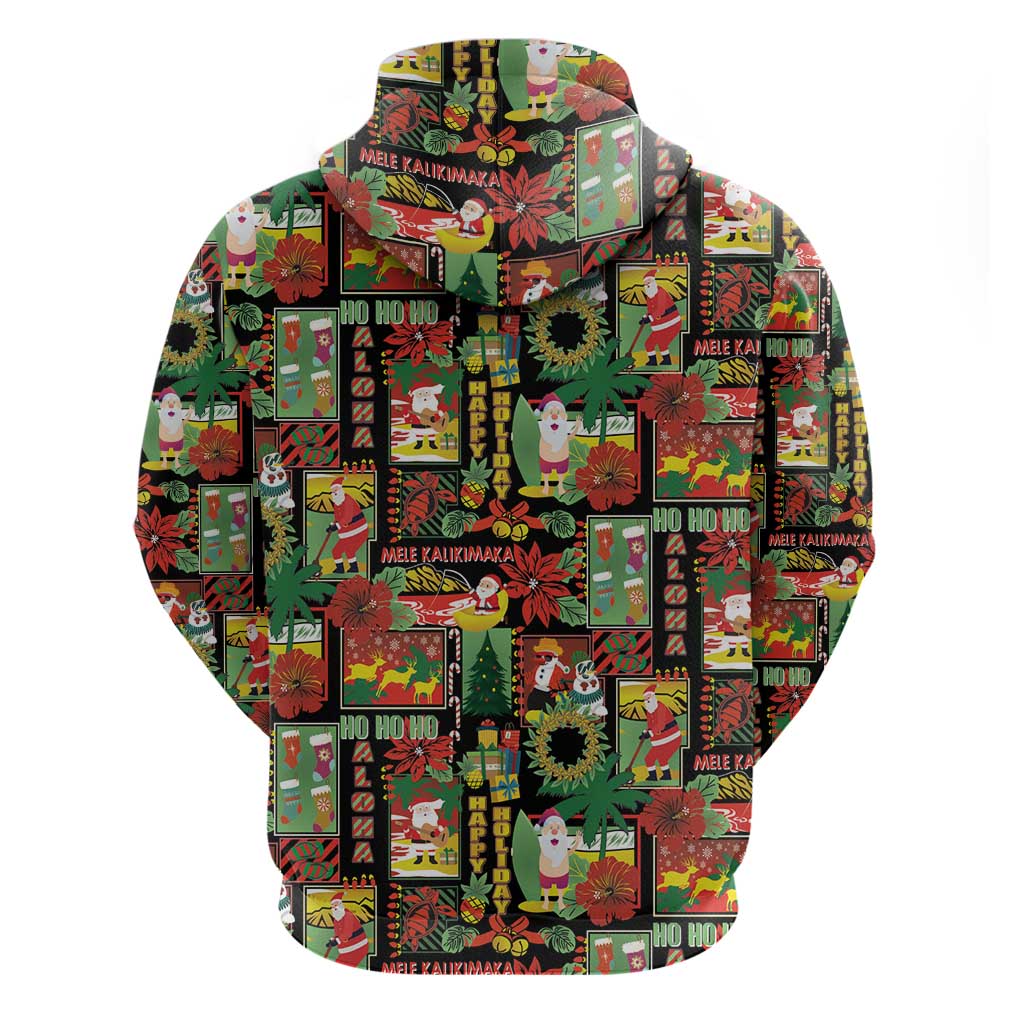 Hawaiian Santa Christmas Pattern Zip Hoodie Black Version - Wonder Print Shop
