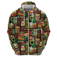 Hawaiian Santa Christmas Pattern Zip Hoodie Black Version - Wonder Print Shop