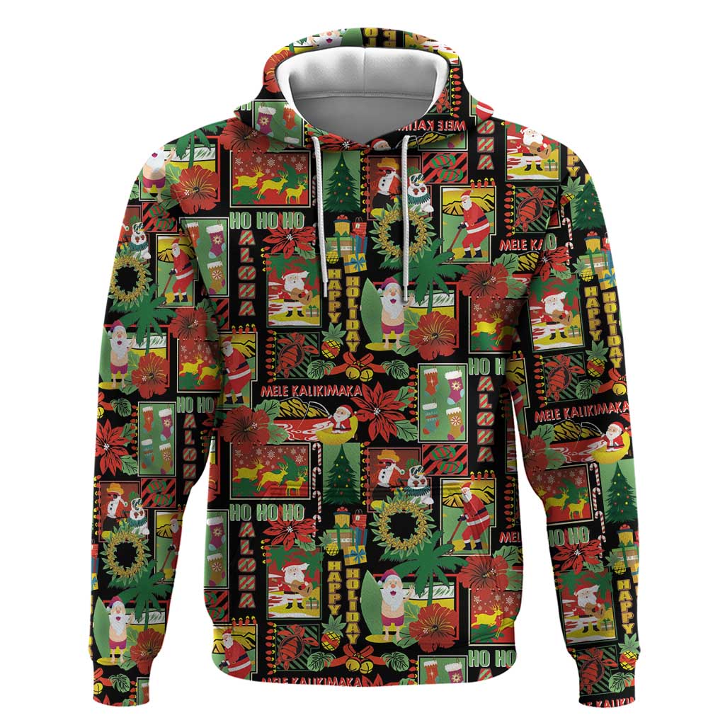 Hawaiian Santa Christmas Pattern Zip Hoodie Black Version - Wonder Print Shop