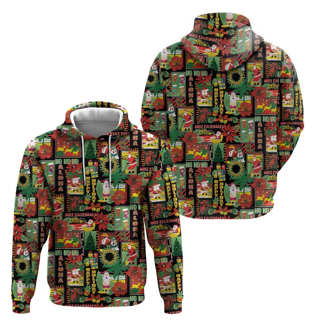 Hawaiian Santa Christmas Pattern Zip Hoodie Black Version - Wonder Print Shop