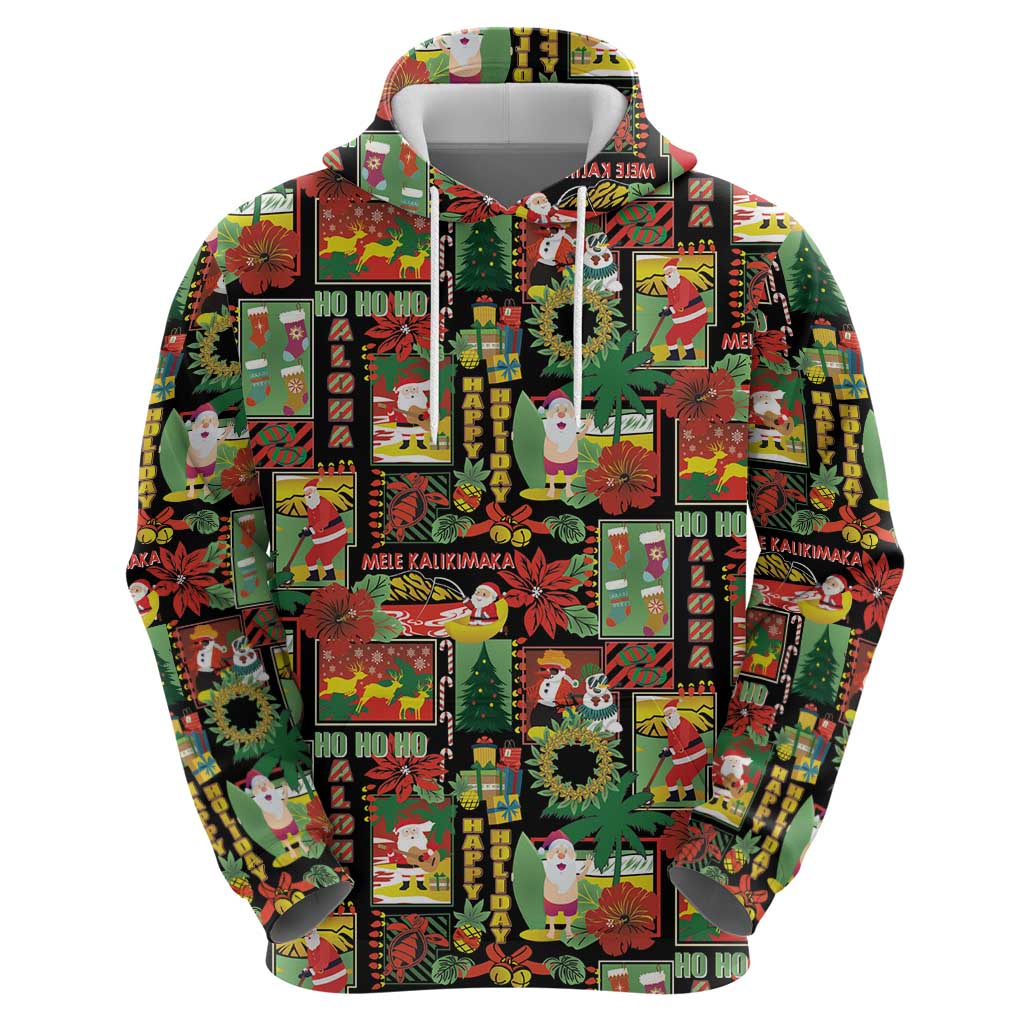 Hawaiian Santa Christmas Pattern Zip Hoodie Black Version - Wonder Print Shop