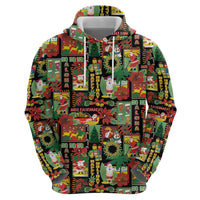 Hawaiian Santa Christmas Pattern Zip Hoodie Black Version - Wonder Print Shop