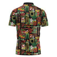 Hawaiian Santa Christmas Pattern Zipper Polo Shirt Black Version - Wonder Print Shop