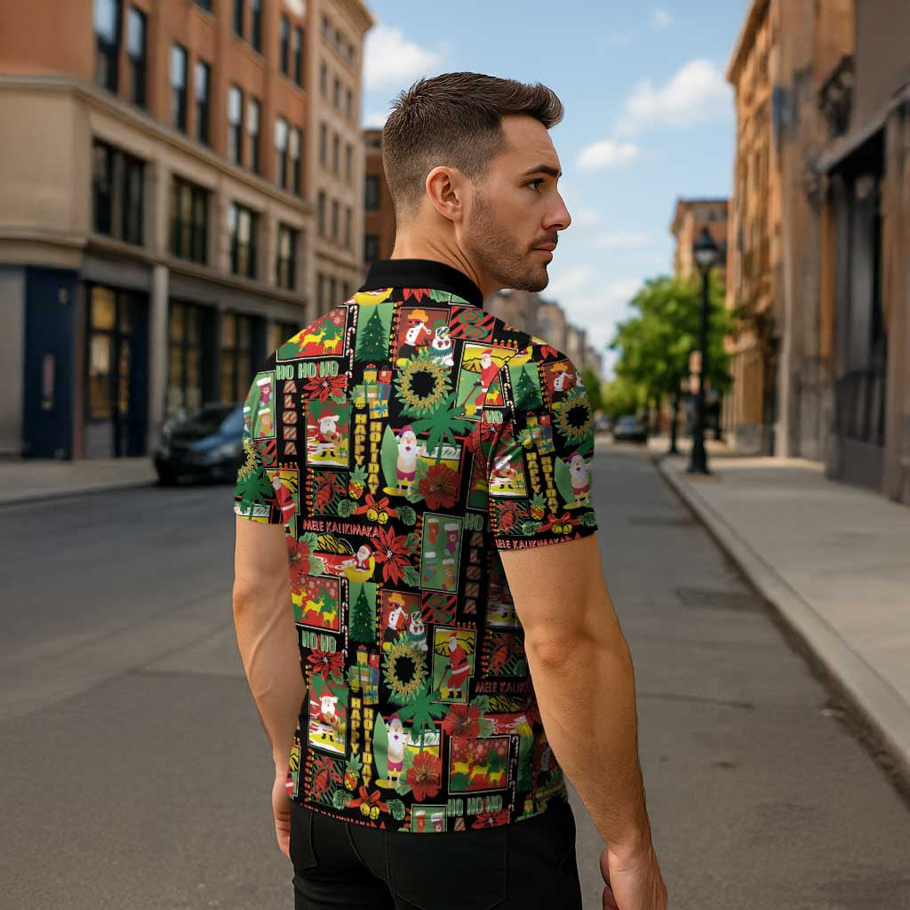 Hawaiian Santa Christmas Pattern Zipper Polo Shirt Black Version - Wonder Print Shop