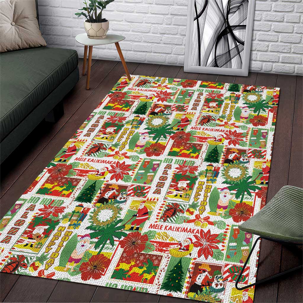 Hawaiian Santa Christmas Pattern Area Rug White Version - Wonder Print Shop