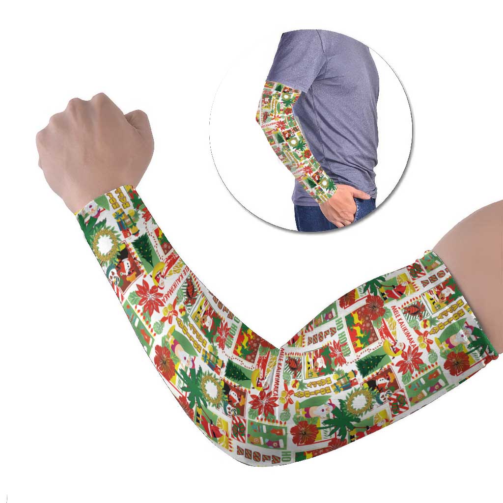 Hawaiian Santa Christmas Pattern Arm Sleeves White Version - Wonder Print Shop