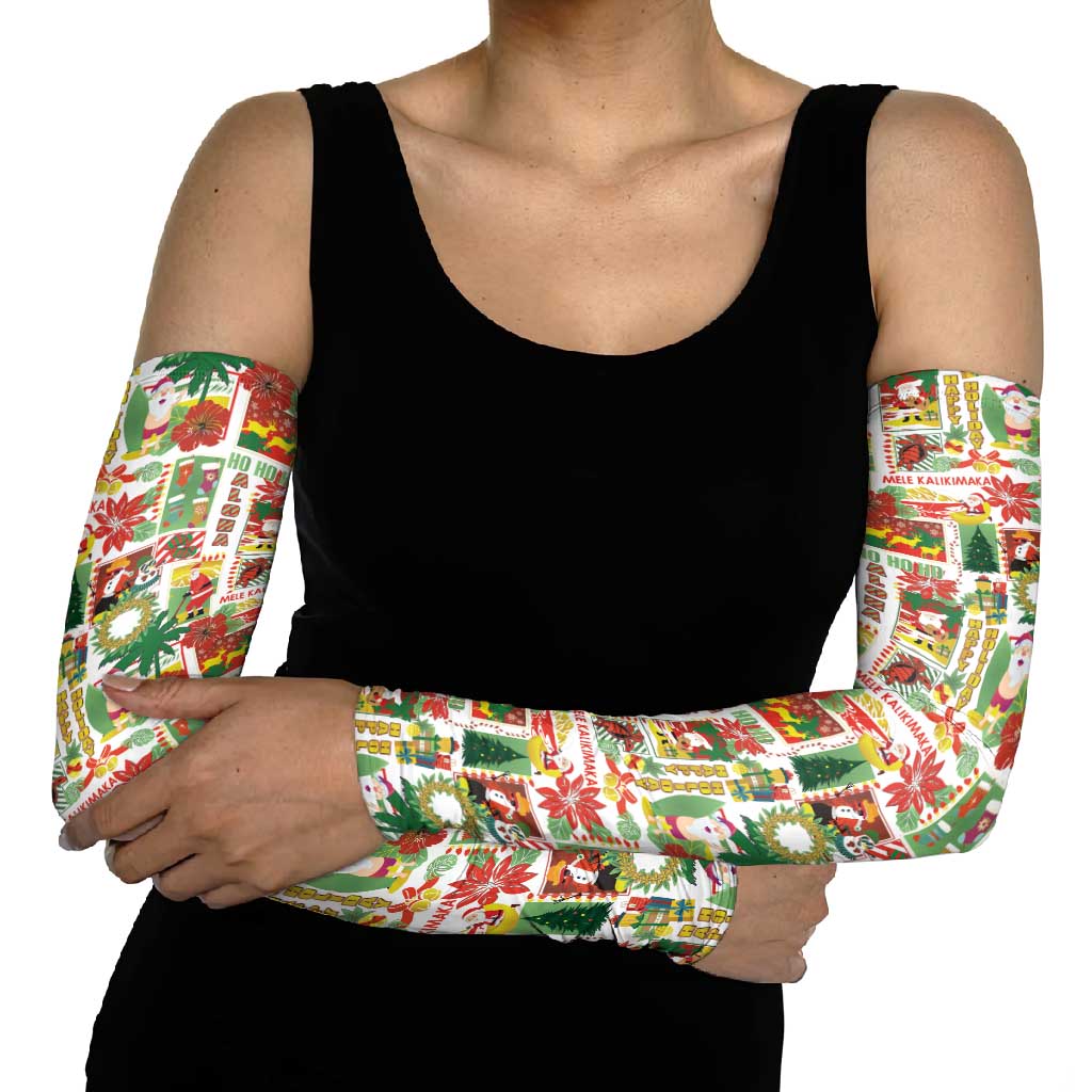 Hawaiian Santa Christmas Pattern Arm Sleeves White Version - Wonder Print Shop