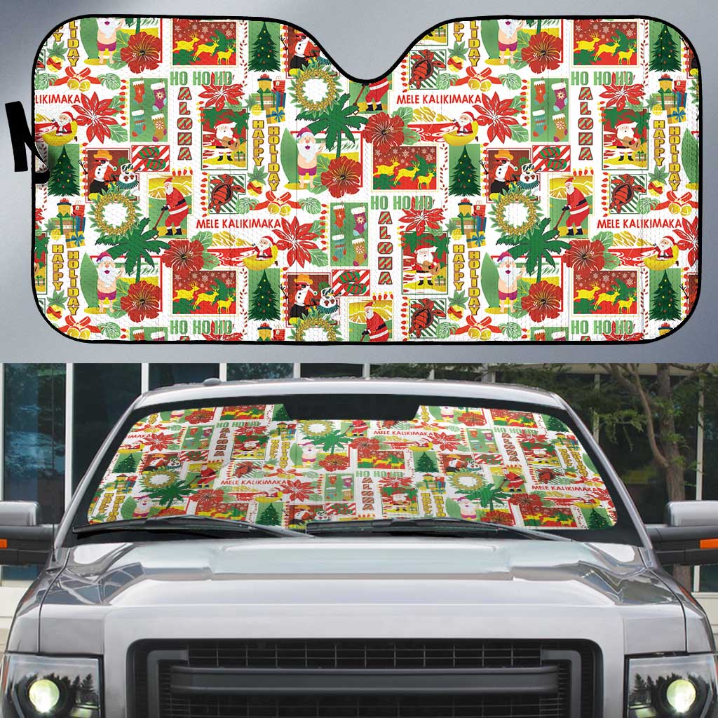 Hawaiian Santa Christmas Pattern Auto Sun Shade White Version - Wonder Print Shop