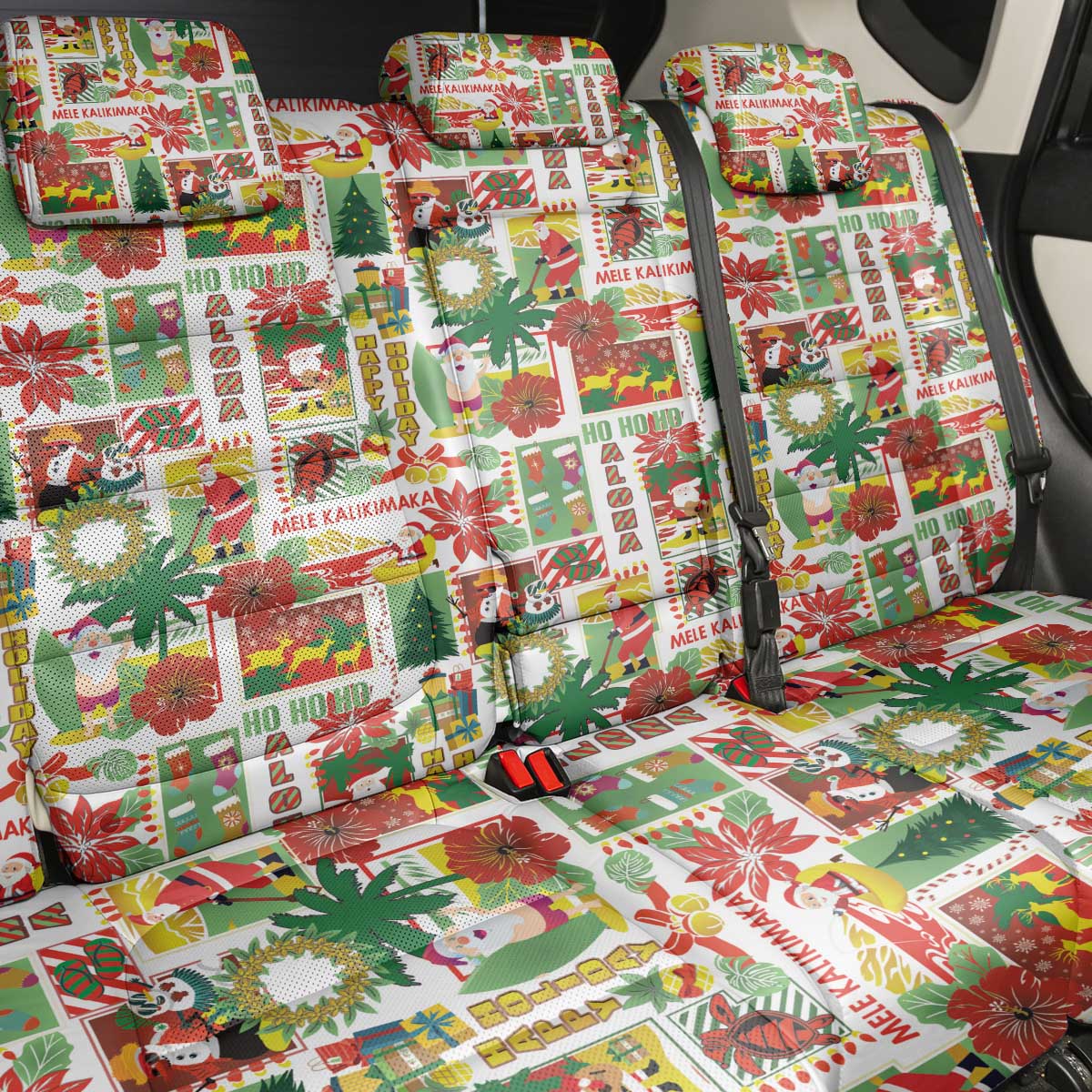 Hawaiian Santa Christmas Pattern Back Car Seat Cover White Version - Wonder Print Shop