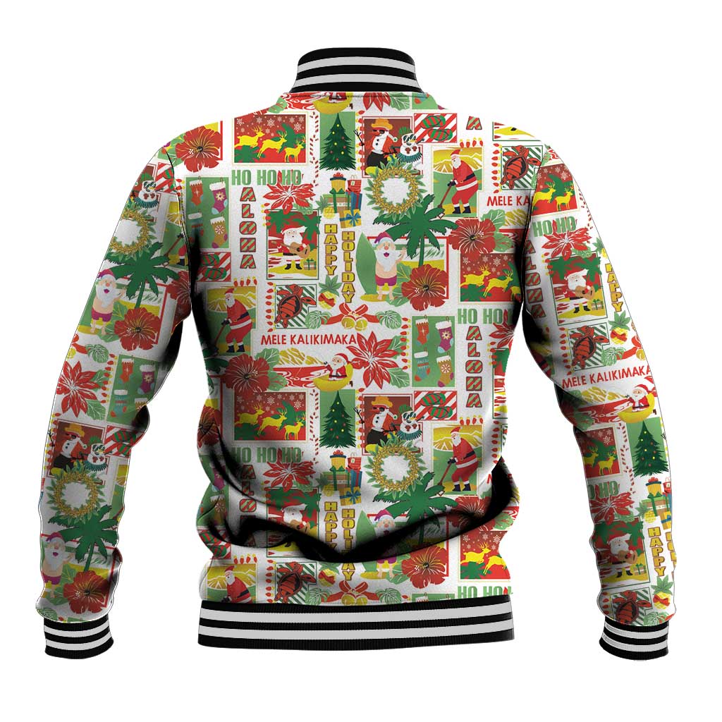 Hawaiian Santa Christmas Pattern Baseball Jacket White Version - Wonder Print Shop