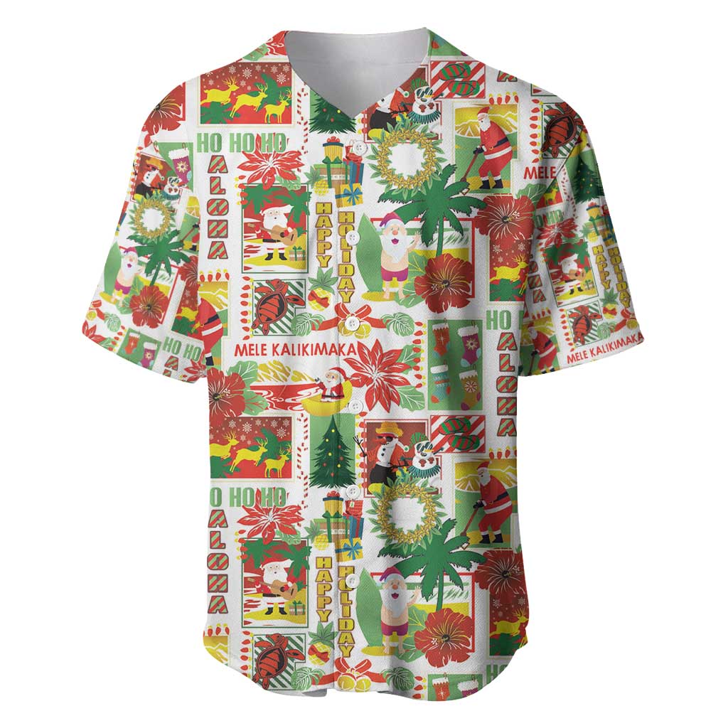 Hawaiian Santa Christmas Pattern Baseball Jersey White Version - Wonder Print Shop