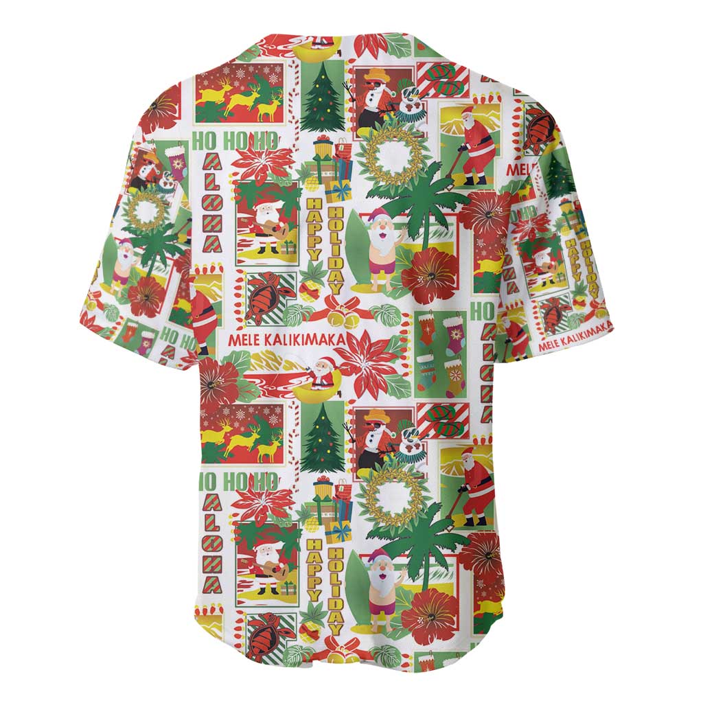 Hawaiian Santa Christmas Pattern Baseball Jersey White Version - Wonder Print Shop