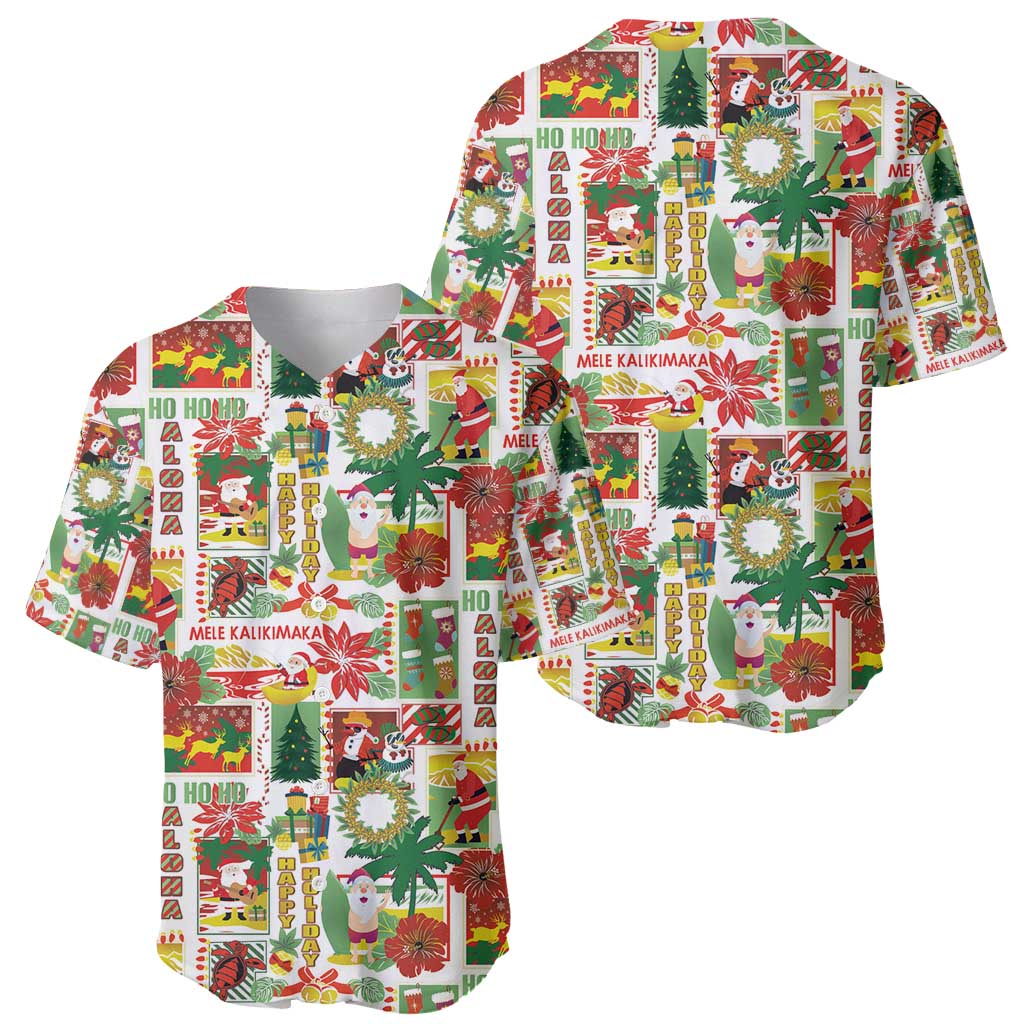 Hawaiian Santa Christmas Pattern Baseball Jersey White Version - Wonder Print Shop
