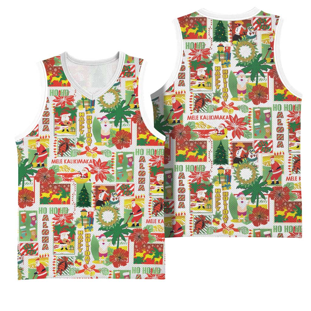 Hawaiian Santa Christmas Pattern Basketball Jersey White Version - Wonder Print Shop