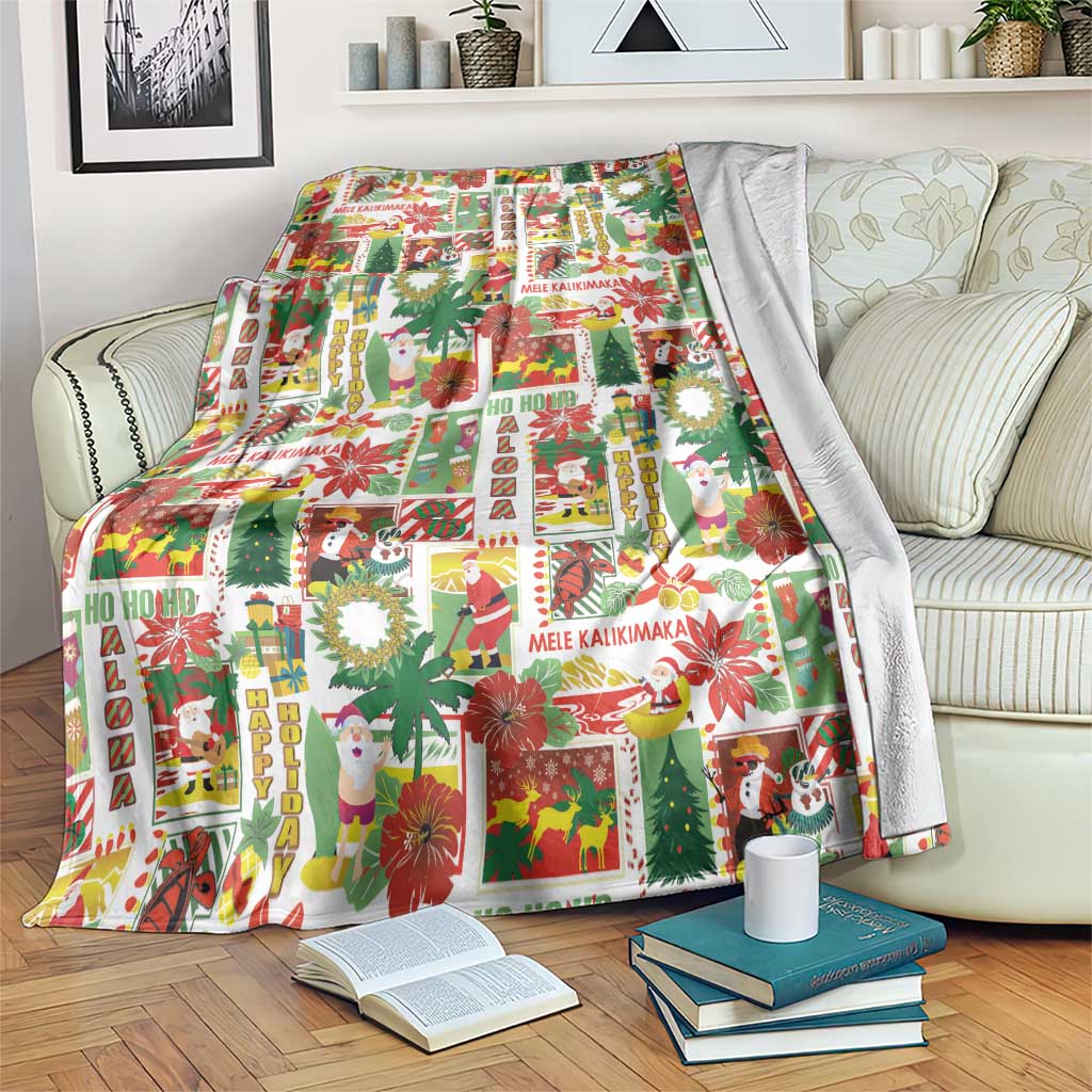 Hawaiian Santa Christmas Pattern Blanket White Version - Wonder Print Shop