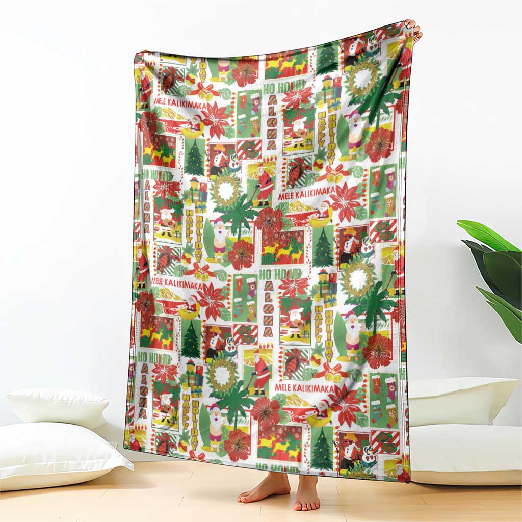 Hawaiian Santa Christmas Pattern Blanket White Version - Wonder Print Shop