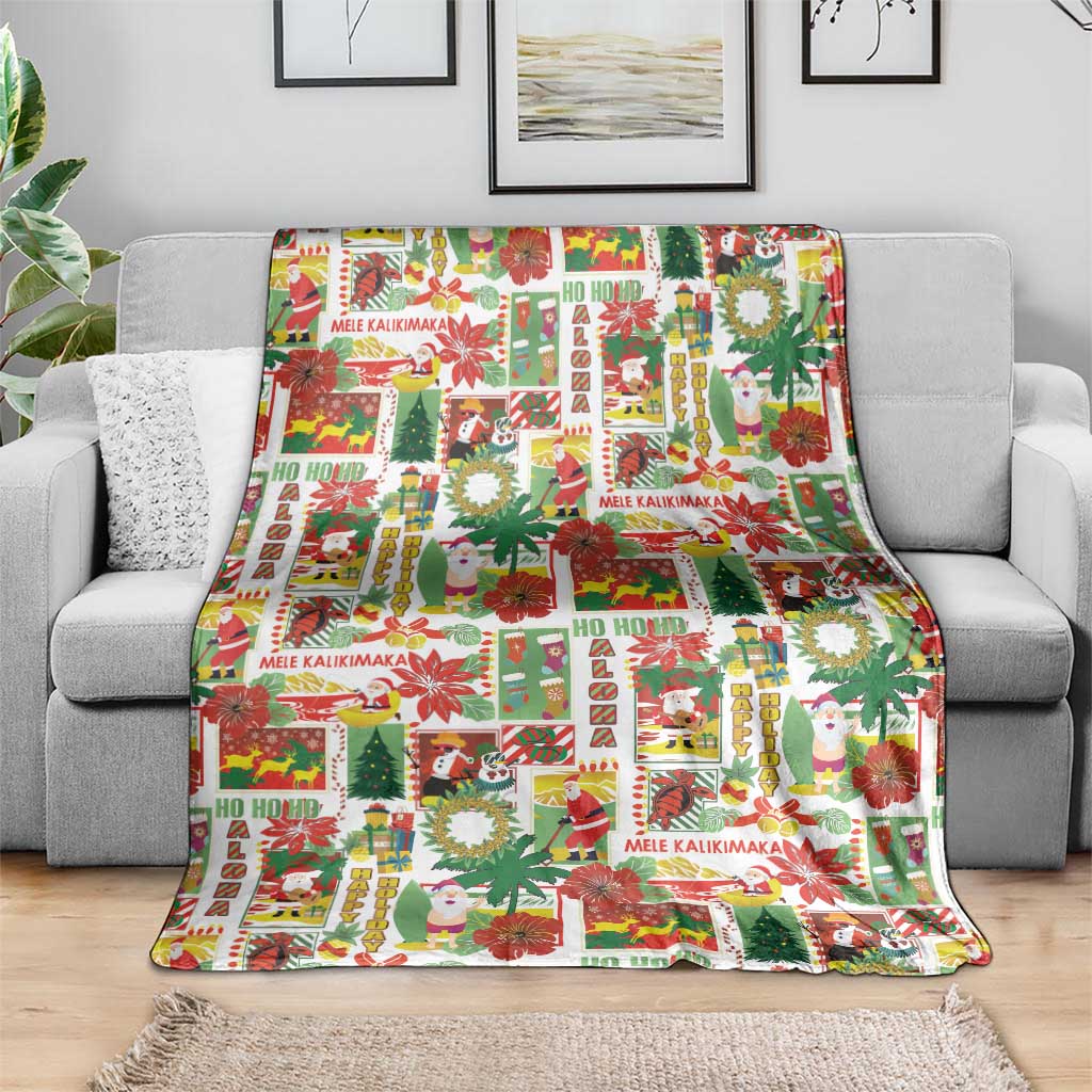 Hawaiian Santa Christmas Pattern Blanket White Version - Wonder Print Shop