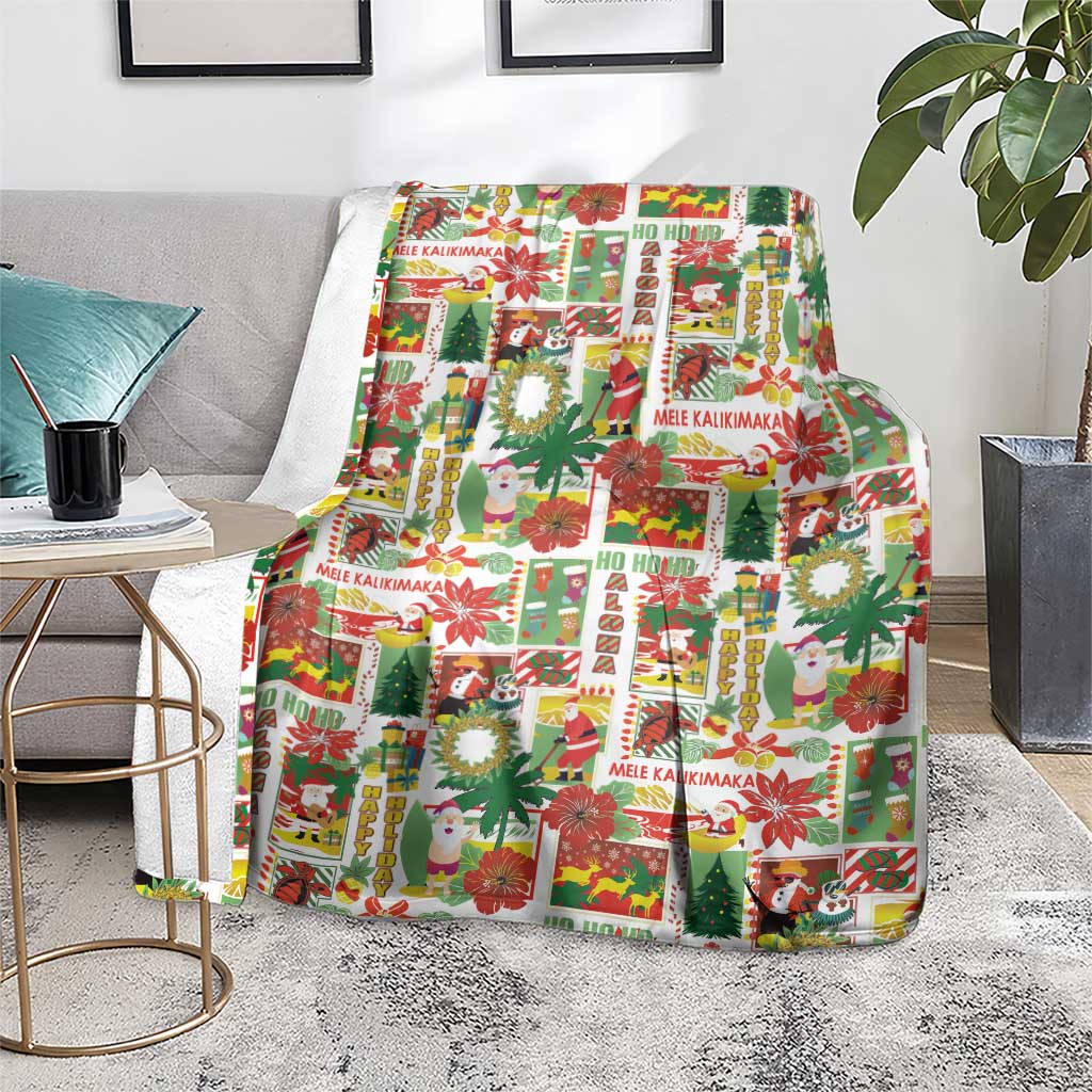 Hawaiian Santa Christmas Pattern Blanket White Version - Wonder Print Shop