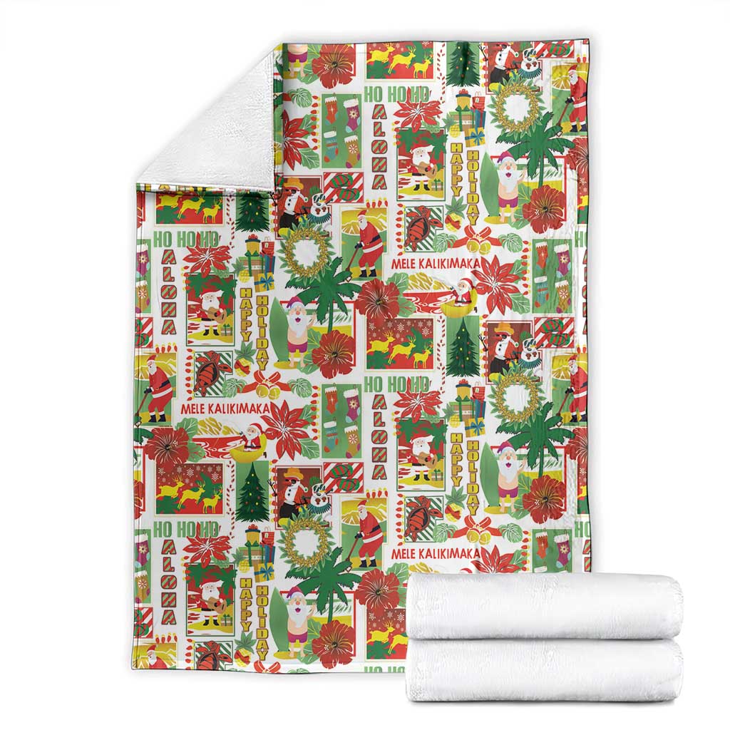 Hawaiian Santa Christmas Pattern Blanket White Version - Wonder Print Shop