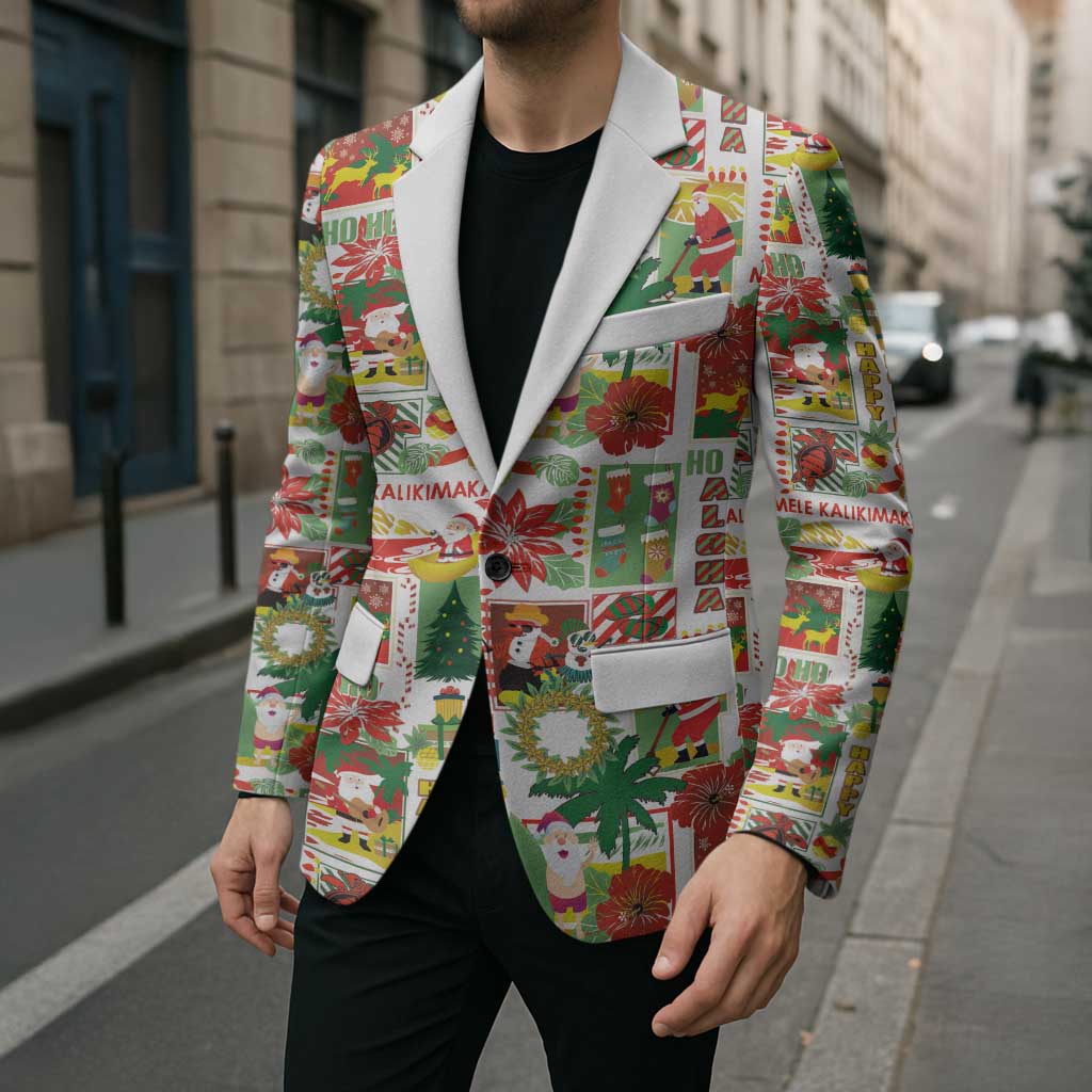 Hawaiian Santa Christmas Pattern Blazer White Version - Wonder Print Shop