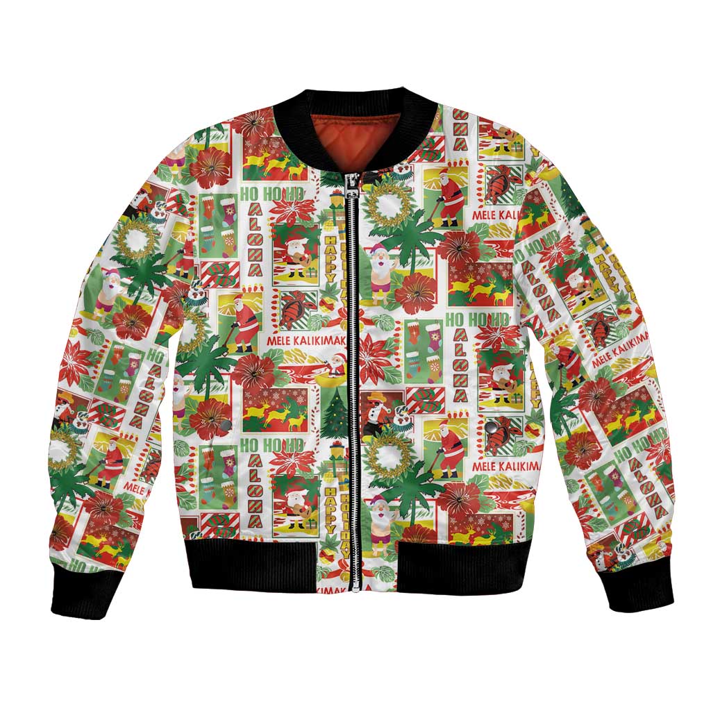 Hawaiian Santa Christmas Pattern Bomber Jacket White Version - Wonder Print Shop
