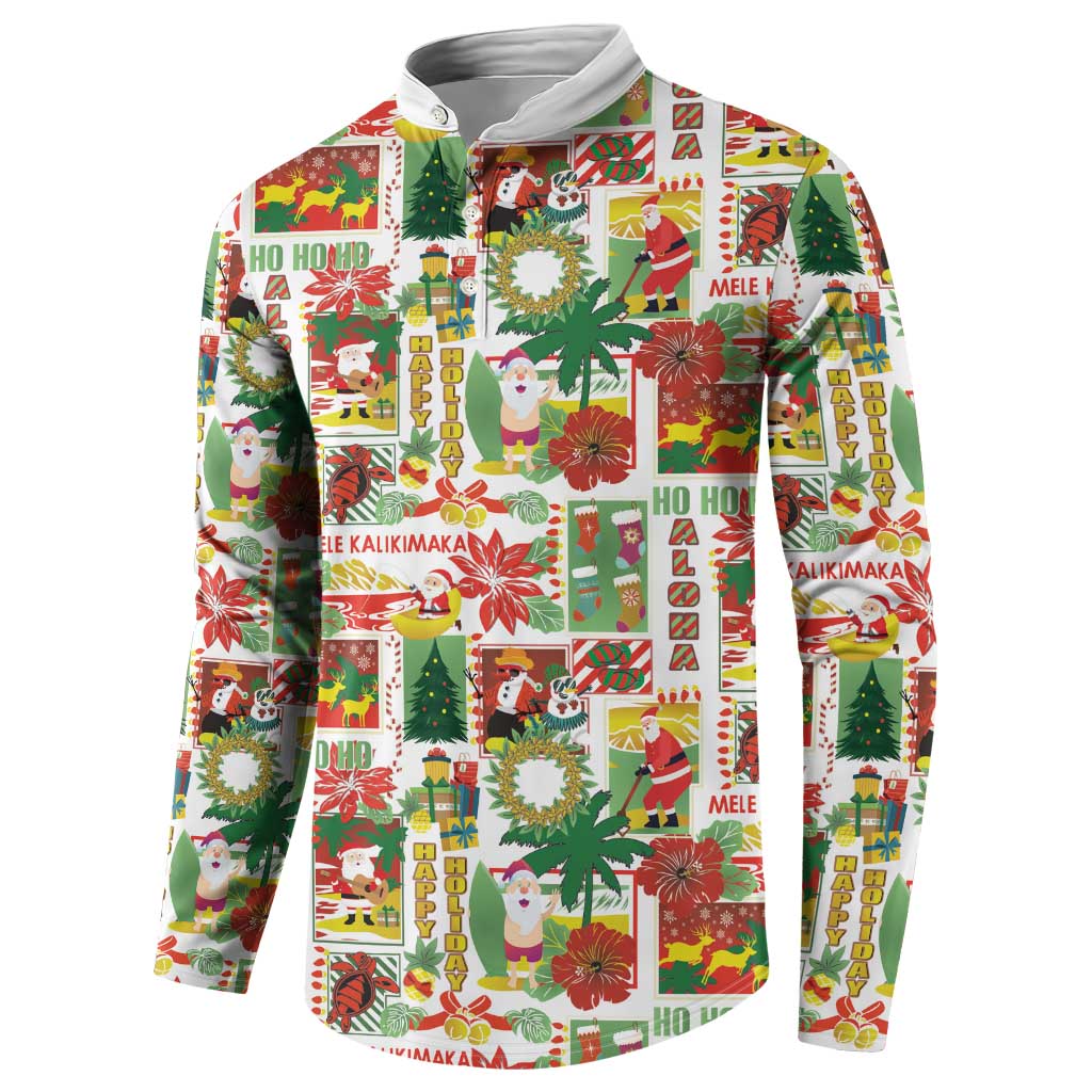 Hawaiian Santa Christmas Pattern Button Sweatshirt White Version - Wonder Print Shop