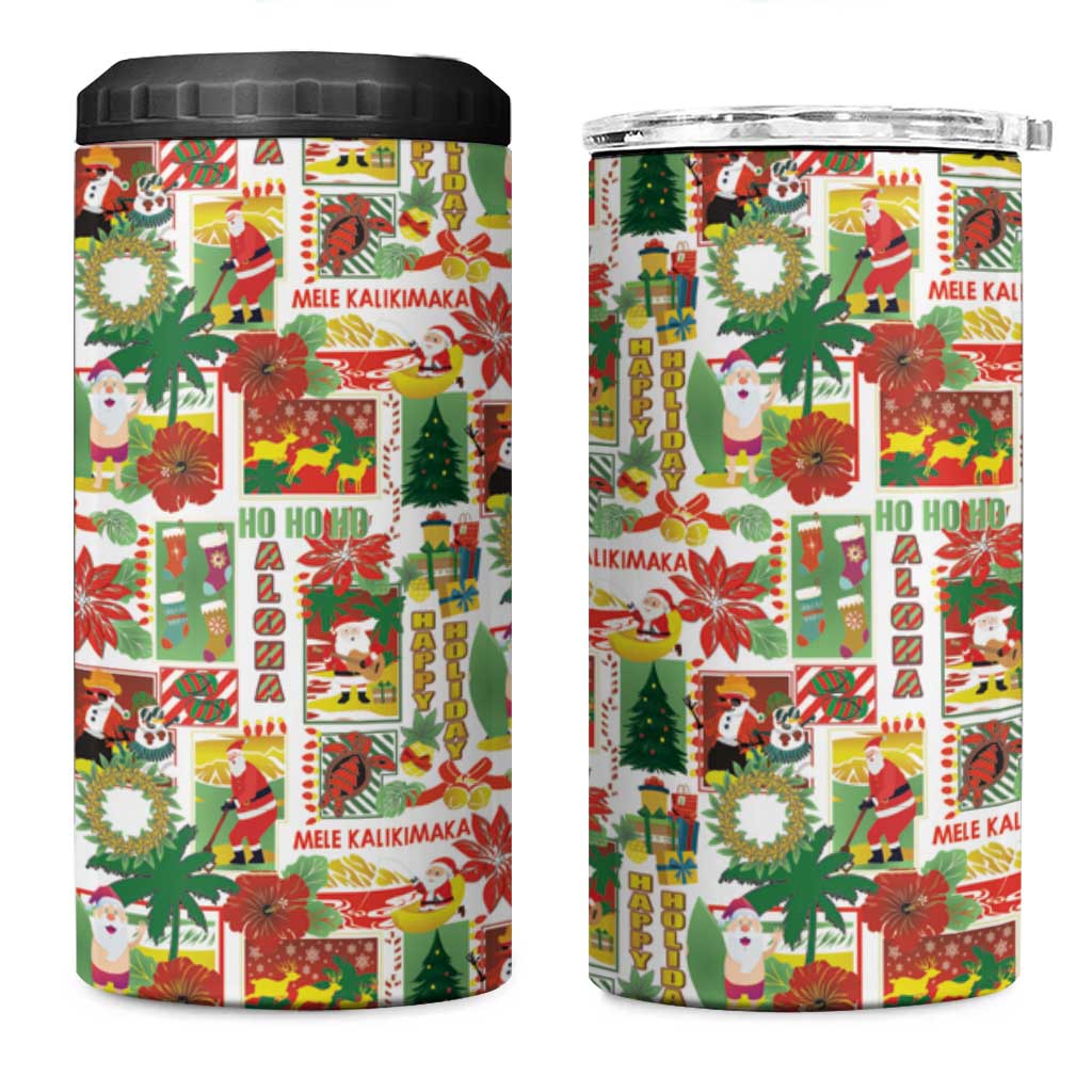 Hawaiian Santa Christmas Pattern 4 in 1 Can Cooler Tumbler White Version - Wonder Print Shop