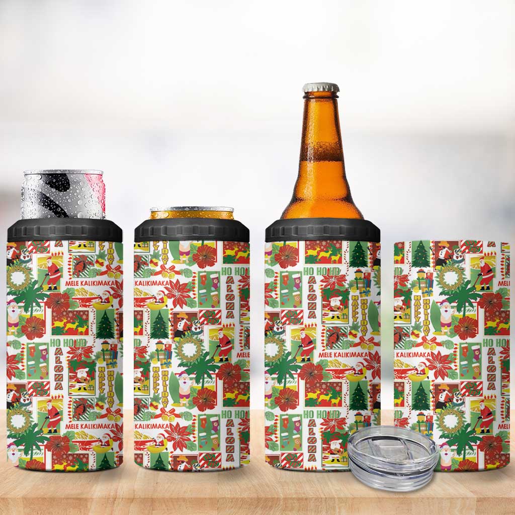 Hawaiian Santa Christmas Pattern 4 in 1 Can Cooler Tumbler White Version - Wonder Print Shop