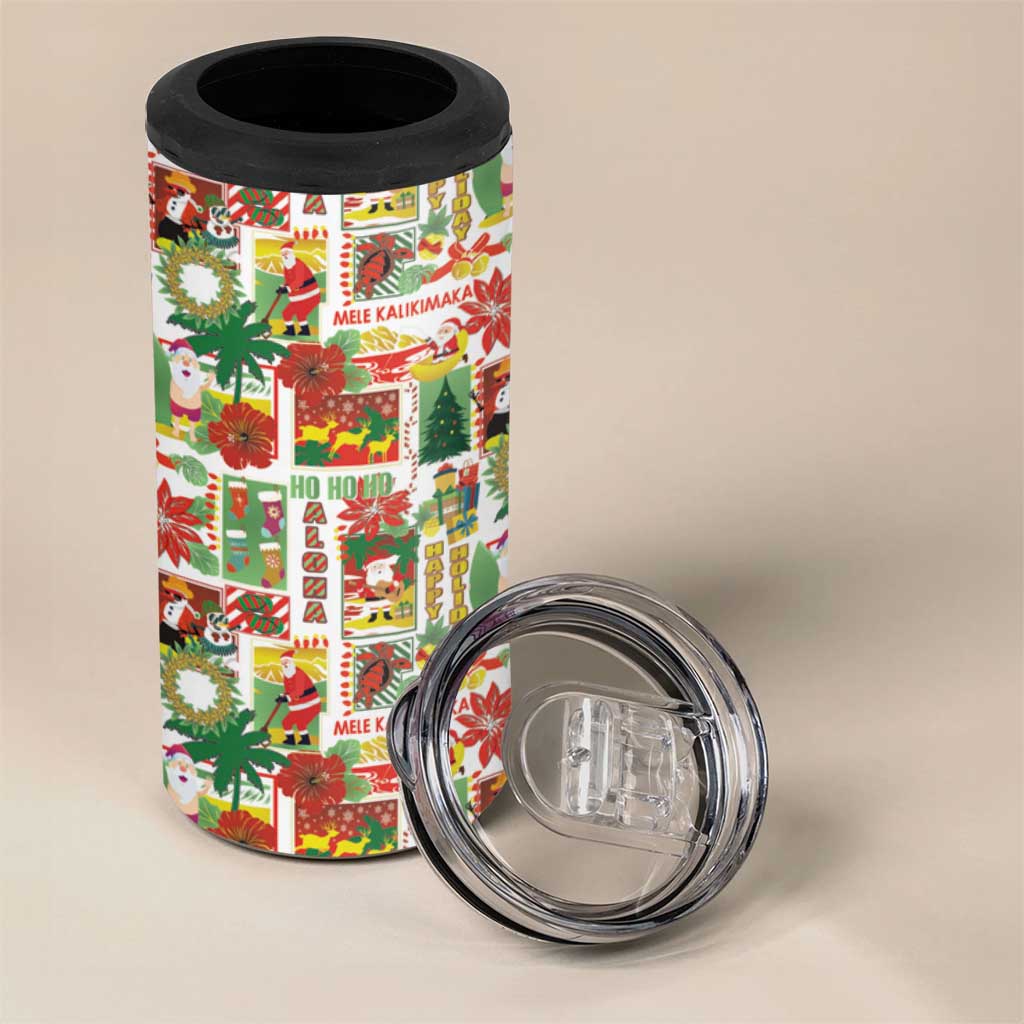 Hawaiian Santa Christmas Pattern 4 in 1 Can Cooler Tumbler White Version - Wonder Print Shop