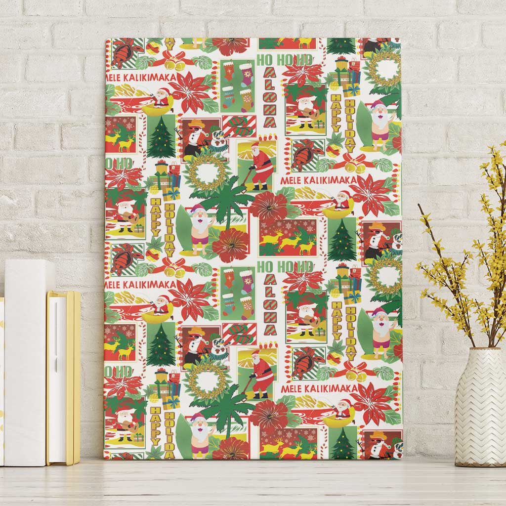 Hawaiian Santa Christmas Pattern Canvas Wall Art White Version - Wonder Print Shop
