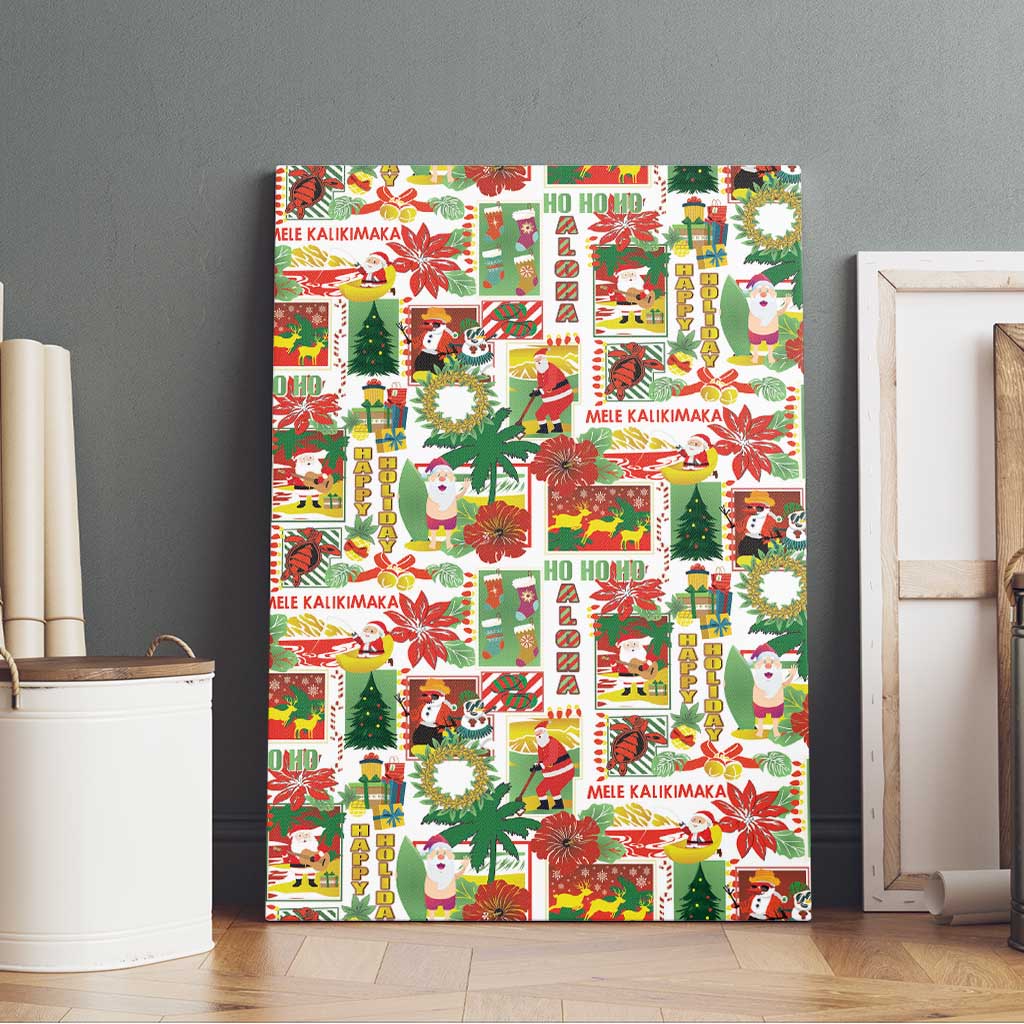 Hawaiian Santa Christmas Pattern Canvas Wall Art White Version - Wonder Print Shop
