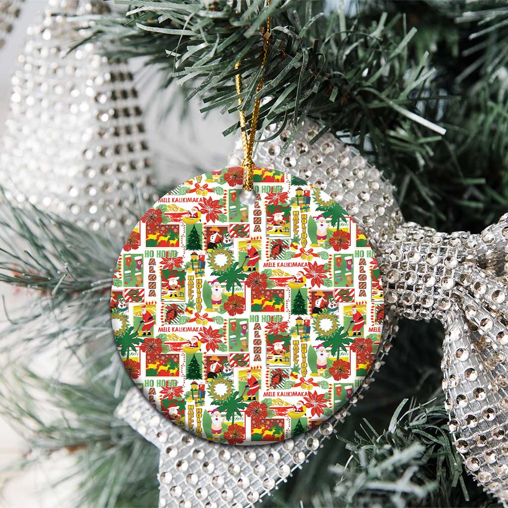 Hawaiian Santa Christmas Pattern Ceramic Ornament White Version - Wonder Print Shop