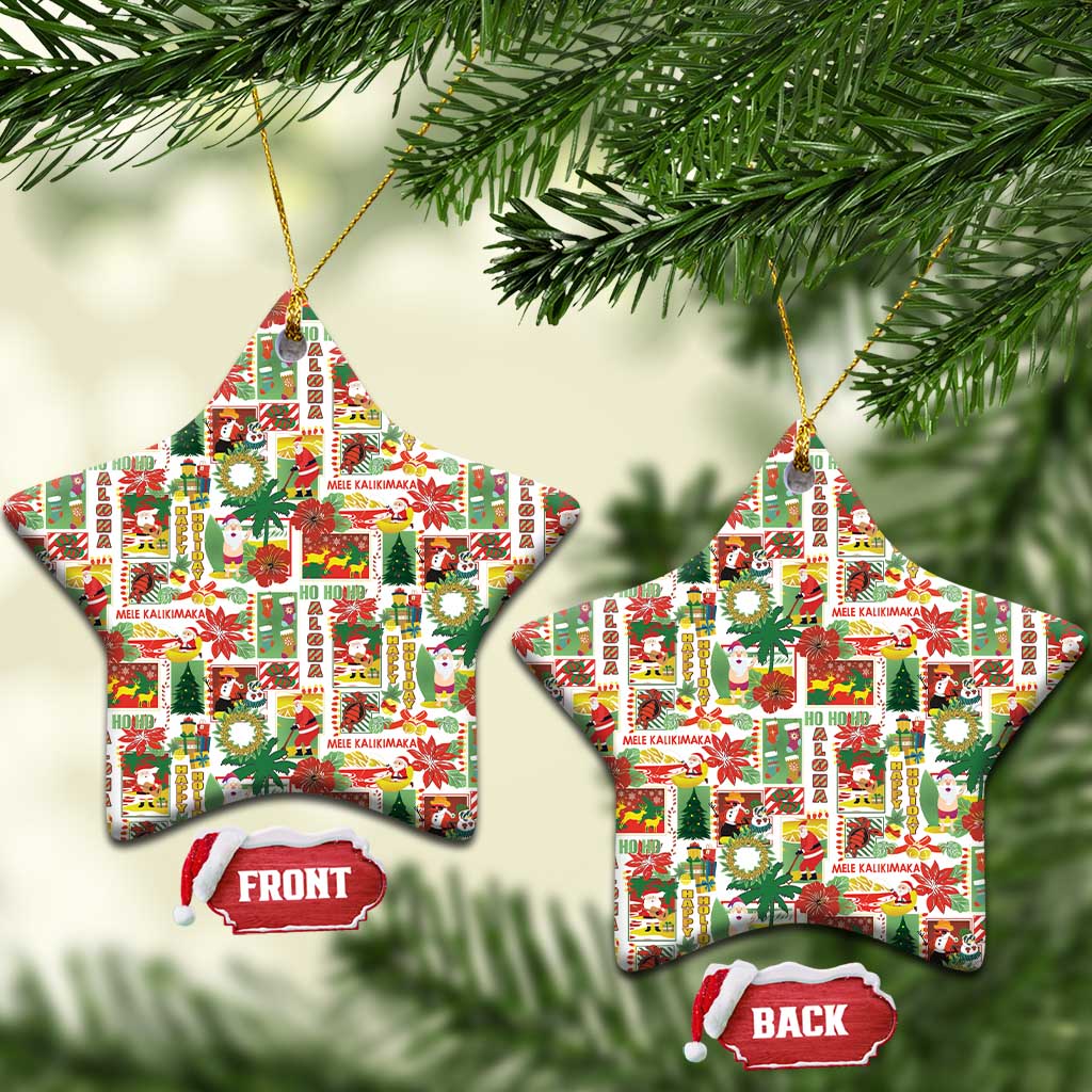 Hawaiian Santa Christmas Pattern Ceramic Ornament White Version - Wonder Print Shop