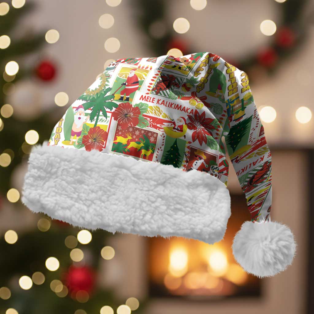 Hawaiian Santa Christmas Pattern Christmas Santa Hat White Version - Wonder Print Shop