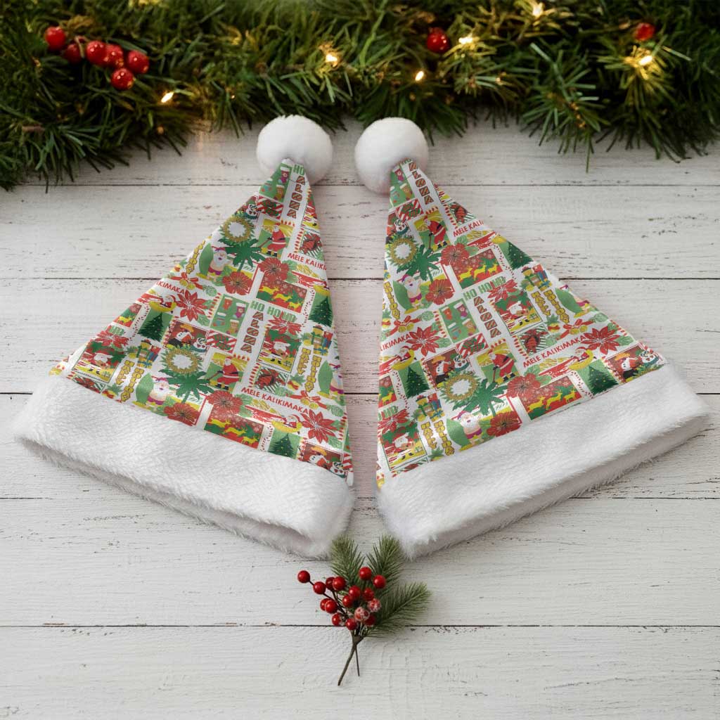 Hawaiian Santa Christmas Pattern Christmas Santa Hat White Version - Wonder Print Shop